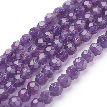 ARRICRAFT Natural Amethyst Beads Strands, Round, Faceted, Purple, 4mm, hole: 1mm; 47pcs/strand, 8 inches