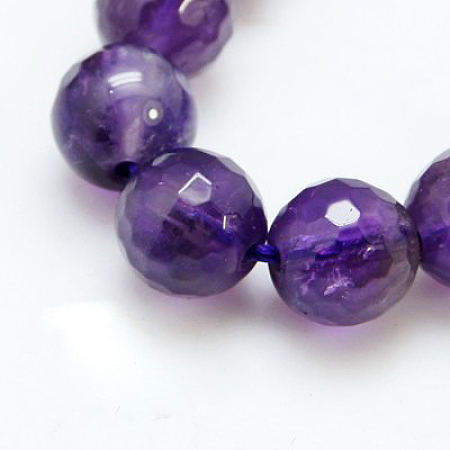 Honeyhandy Natural Amethyst Beads Strands, Round, Faceted, Purple, 6mm, hole: 1mm, 32pcs/strand, 8 inch