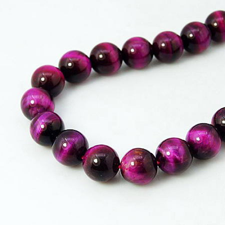 Honeyhandy Natural Rose Tiger Eye Beads Strands, Dyed & Heated, Round, Medium Violet Red, 6mm, Hole: 1mm