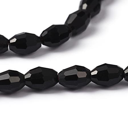 Honeyhandy Glass Beads Strands, Faceted, Oval, Black, 6x4mm, Hole: 1mm, about 65~70pcs/strand, 14.96 inch~15.16 inch(38~38.5cm)