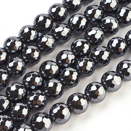 Honeyhandy Non-Magnetic Synthetic Hematite Beads Strands, 96 Faceted, Round, Black, about 8mm in diameter, hole:1mm, 51pcs/strand, 16 inch