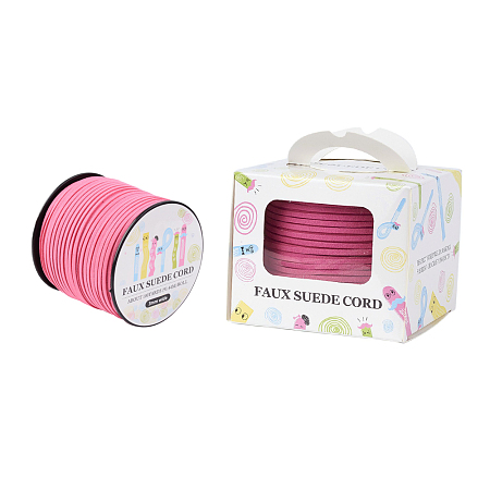 Faux Suede Cord, Faux Suede Lace, Paper Box Packing, Hot Pink, 3.0x1.4mm; about 98.43yards/roll(90m/roll)