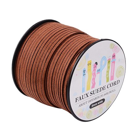 ARRICRAFT 3mm Micro-Fiber Flat Leather Lace Beading Thread Faux Suede Cord String Velet 100 Yard Roll Spool for Necklace Bracelet Jewelry Making (SaddleBrown)