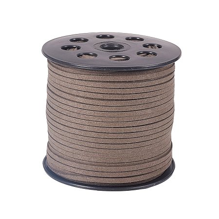 ARRICRAFT 3mm Micro-Fiber Flat Leather Lace Beading Thread Faux Suede Cord String Valet 100 Yard Roll Spool for Necklace Bracelet Jewelry Making (Gray)