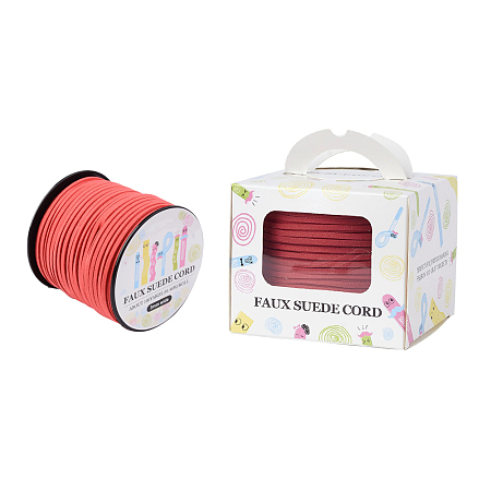Faux Suede Cord, Faux Suede Lace, Paper Box Packing, Light Coral, 3.0x1.4mm; about 98.43yards/roll(90m/roll)