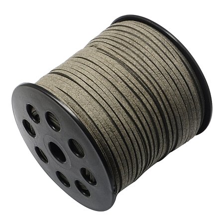 NBEADS 3mm 98 Yards/Roll Gray Color of Micro Fiber Lace Flat Environmental Faux Suede Leather Cord Beading Thread Cords Braiding String for Jewelry Making
