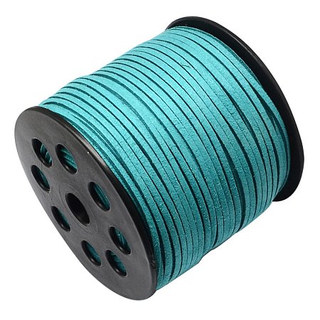 NBEADS 3mm 98 Yards/Roll Dark Turquoise Color of Micro Fiber Lace Flat Environmental Faux Suede Leather Cord Beading Thread Cords Braiding String for Jewelry Making