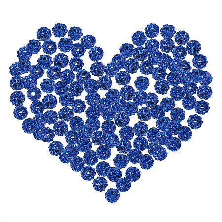 NBEADS 100pcs 8mm Sapphire Color Pave Czech Crystal Rhinestone Disco Ball Clay Spacer Beads, Round Polymer Clay Charms Beads for Shamballa Jewelry Making