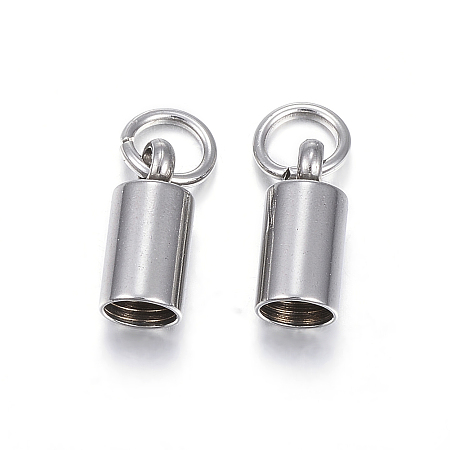 304 Stainless Steel Cord Ends, End Caps, Column, Stainless Steel Color, 9x4mm, Hole: 3.5mm