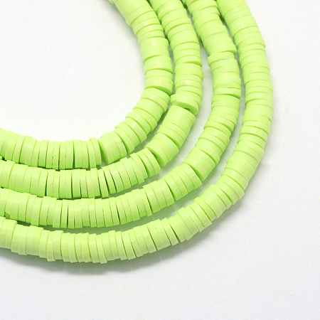 NBEADS 380 Pieces Handmade Polymer Clay Beads Strand, 3mm Flat Round Spacer Beads for DIY Jewelry Making, Light Green, Hole: 1mm