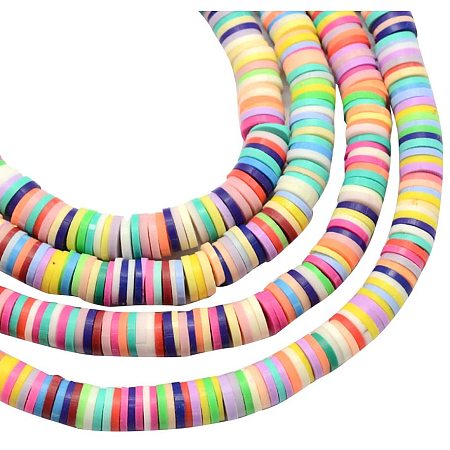 NBEADS 380 Pieces Handmade Polymer Clay Beads Strand, 3mm Flat Round Spacer Beads for DIY Jewelry Making, Mixed Color, Hole: 1mm
