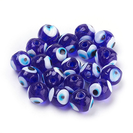 Honeyhandy Handmade Lampwork Beads, Evil Eye, Round, Blue, about 12mm in diameter, hole: 2mm