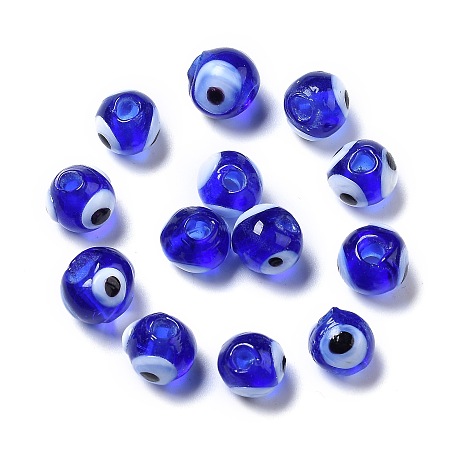 Honeyhandy Handmade Lampwork Beads, Evil Eye, Blue, 8mm, Hole: 2mm