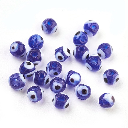 Honeyhandy Handmade Lampwork Beads, Evil Eye, Blue, 6mm, Hole: 2mm