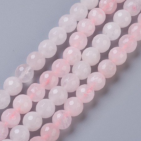 Honeyhandy Natural Rose Quartz Beads Strands, Faceted, Round, 8mm, Hole: 1mm, about 47pcs/strand, 14.76 inch