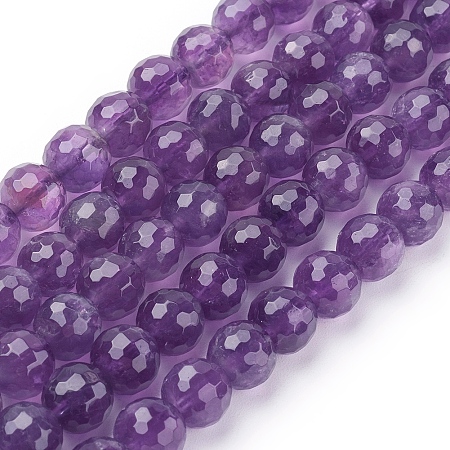 Honeyhandy Natural Amethyst Beads Strands, Round, Faceted, Purple, 8mm, hole: 1mm, 23pcs/strand, 8 inch