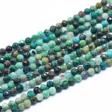 Honeyhandy Natural Chrysocolla Beads Strands, Faceted, Round, 3.5mm, Hole: 0.7mm, about 120pcs/strand, 15.16 inch(38.5cm)
