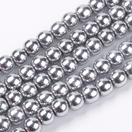 Arricraft Non-Magnetic Synthetic Hematite Beads Strands, Grade A, Round, Platinum Plated, 6mm, Hole: 1mm