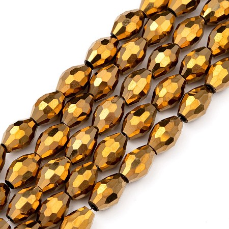 Honeyhandy Electroplate Glass Beads, Golden Plated, Faceted Oval, Gold, bead: 8mm long, 6mm thick, hole: 1.5mm, about 72pcs/strand