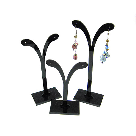 Honeyhandy Black Pedestal Display Stand, Jewelry Display Rack, Earring Tree Stand, Black, 5.8~7x8.5~14.5cm, 3 Stands/Set