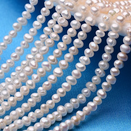 Potato Grade AA Natural Cultured Freshwater Pearl Beads Strands, White, 3.5~4mm, Hole: 0.8mm, about 90~95pcs/strand, 13.78 inch(35cm)