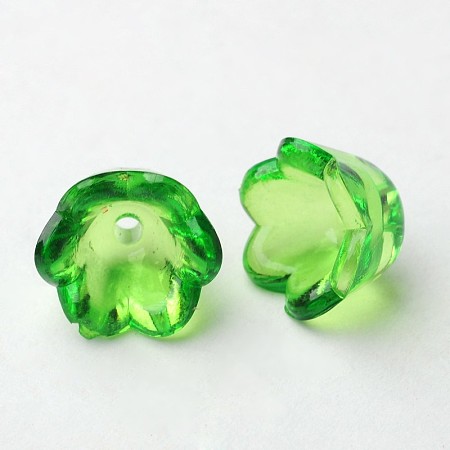 Honeyhandy Transparent Acrylic Beads, Flower Cap, Green, Dyed, about 10mm wide, 6mm thick, hole:1.5mm