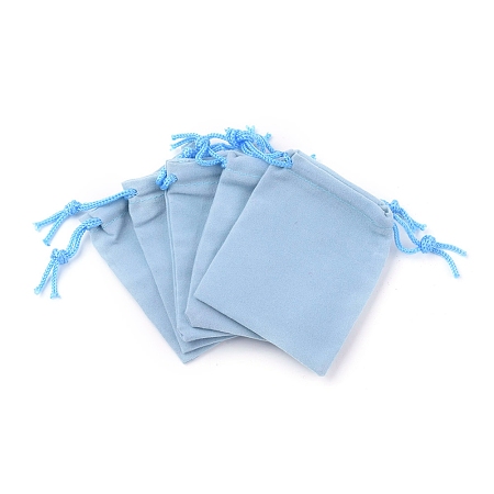 Honeyhandy Velvet Cloth Drawstring Bags, Jewelry Bags, Christmas Party Wedding Candy Gift Bags, Light Sky Blue, 9x7cm