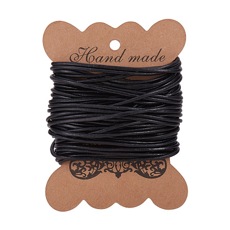 PandaHall Elite 1 Roll 2mm Dark Black Cowhide Round Leather Cords For Bracelet Necklace Beading Jewelry Making