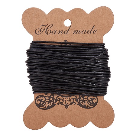 PandaHall Elite 1 Roll 1.5 mm Black Cowhide Round Leather Cords For Bracelet Necklace Beading Jewelry Making 11 Yard