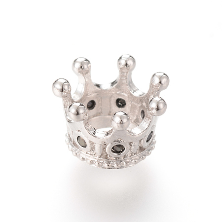 Honeyhandy Brass Micro Pave Cubic Zirconia Beads, Crown, Platinum, 11x7mm, Hole: 6mm