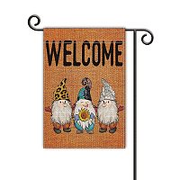 GLOBLELAND 12 x 18 Inch Welcome Gnomes Garden Flag Vertical Double Sided Beard Gnomes Sunflower Yard Flag for Rustic Farmhouse Lawn House Outdoor Decoration, Orange