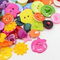 Honeyhandy Mixed Acrylic Buttons, Mixed Shapes, Mixed Style, Mixed Color, 13~22x10.5~21x2~3.5mm, Hole: 1~3mm