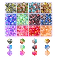 360Pcs 12 Style Transparent Crackle Acrylic Beads, Round, Mixed Color, 8x7.5mm, Hole: 1.8mm, about 30pcs/color