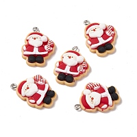 Christmas Theme Opaque Resin Pendants, with Platinum Tone Iron Findings, Santa Claus, Red, 28x20x6mm, Hole: 2mm