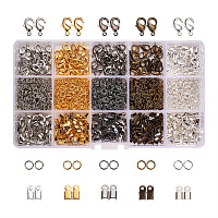 PandaHall Elite About 1800Pcs Multicolor Jewelry Finding Kits of Iron Cord Ends Brass Lobster Clasps and Jump Rings