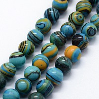 Honeyhandy Synthetic Malachite Beads Strands, Dyed, Round, Sky Blue, 8mm, Hole: 1mm, about 46pcs/strand, 14.76 inch(37.5cm)