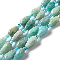 Natural Flower Amazonite Beads Strands, Faceted, Teardrop, 12~16.5x7.5~8.5mm, Hole: 0.8mm, about 20~21pcs/strand, 14.96~15.63''(38~39.7cm)