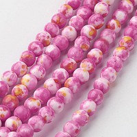 Honeyhandy Natural White Jade Bead Strands, Round, Dyed, Hot Pink, 6mm, Hole: 1mm, about 73pcs/strand, 15.9 inch(405mm)