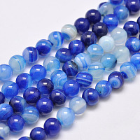 Arricraft Natural Striped Agate/Banded Agate Bead Strands, Dyed & Heated, Round, Grade A, Blue, 6mm, Hole: 1mm; about 63pcs/strand, 14.7"(375mm)