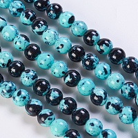 Honeyhandy Natural Ocean White Jade/Rain Flower Stone Beads Strands, Dyed, Round, Dark Turquoise, 10mm, Hole: 1mm, about 38~40pcs/strand, 15.1 inch~15.7 inch