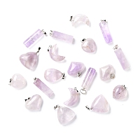 Natural Amethyst Pendants, with Platinum Plated Brass Finding, Mixed Shape, 21.5~34.5x10~26.5x10~11mm, Hole: 8x5mm