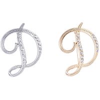 NBEADS 2 Pcs Alphabet D Alloy Brooches with Rhinestone Inlayed, Golden/Silver Metal English Letter Brooch Pins Crystal Initial Lapel Pin Brooches for Cloth Collar Decor Wedding Party Gifts
