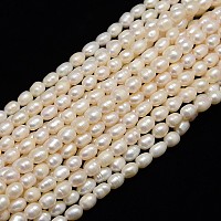 Honeyhandy Grade A Natural Cultured Freshwater Pearl Beads Strands, Rice, Creamy White, 6~8x5~6mm, Hole: 0.8mm, about 48pcs/strand, 13.77 inch~14.17 inch
