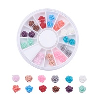 NBEADS Resin Beads, Flower, Mixed Color, 6x4mm, Hole: 1mm, 24pcs/box