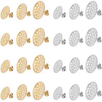 UNICRAFTALE About 24 Pieces 2 Colors 16/18/20mm Flat Round with Sieve Base Stud Earrings with Ear Nuts Stainless Steel Ear Stud Findings 0.7mm Pin Earring for DIY Jewellery Making