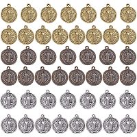 SUNNYCLUE 1 Box 45pcs 3 Color Saint Benedict Medal Charms Pendants 21x18mm Flat Round Alloy Catholic Religious Protection from Evil Bulk Lead Free Cadmium Free
