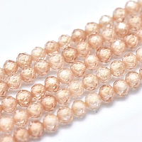 Arricraft Cubic Zirconia Bead Strands, Round, Faceted, PeachPuff, 2mm, Hole: 0.2mm; about 14.96 inches(38cm), 184pcs/strand