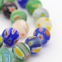 ARRICRAFT Round Millefiori Glass Beads Strands, Frosted, Mixed Color, 8mm, Hole: 1mm