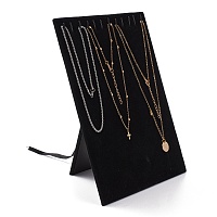 Honeyhandy Wood Jewelry Necklace Display Planks, with Velvet, Rectangle, Black, 250x200x4mm