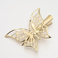 Honeyhandy Iron Filigree Butterfly Alligator Hair Clip Findings, Light Gold, 56mm, Butterfly Tray: 48x60mm